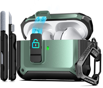 RFUNGUANGO AirPods Pro 3 case in green with safety lock protects against drops and scratches.