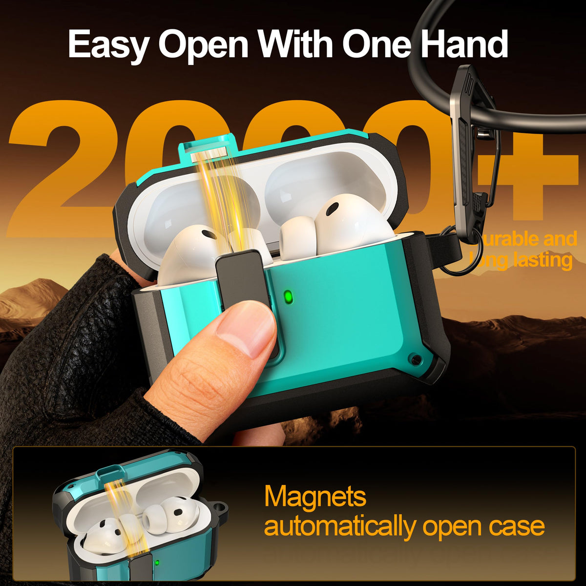 RFUNGUANGO AirPods Pro 3 Case includes a metal keychain for on-the-go transport.