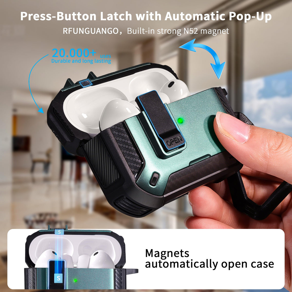 RFUNGUANGO AirPods Pro 3 case lid lock for secure closure and protection.