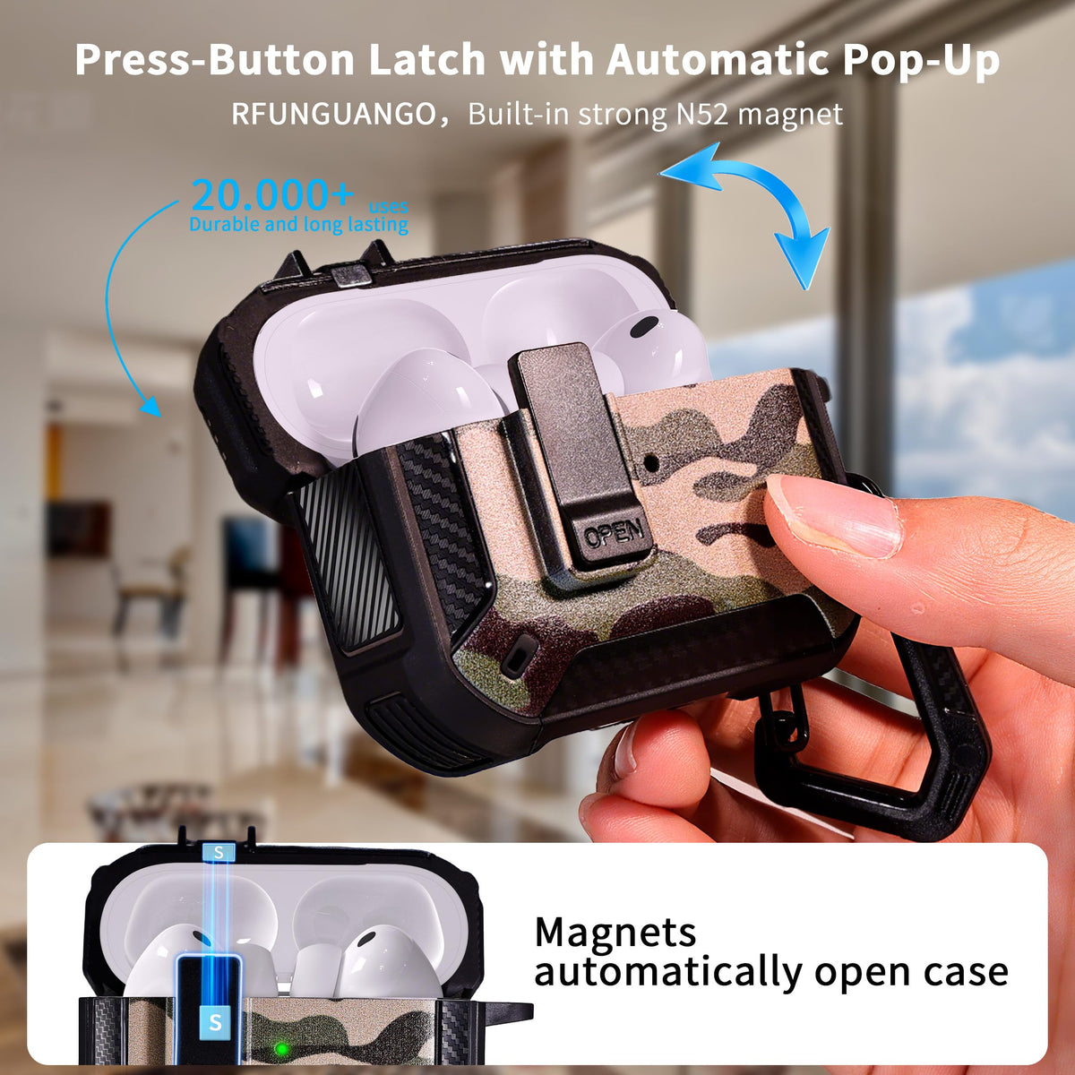 RFUNGUANGO AirPods Pro 3 case back with magnets for secure charging