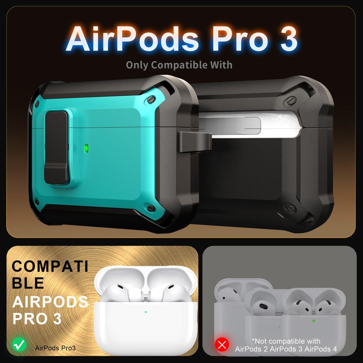 RFUNGUANGO AirPods Pro 3 Case with security-lock protects against accidental openings.