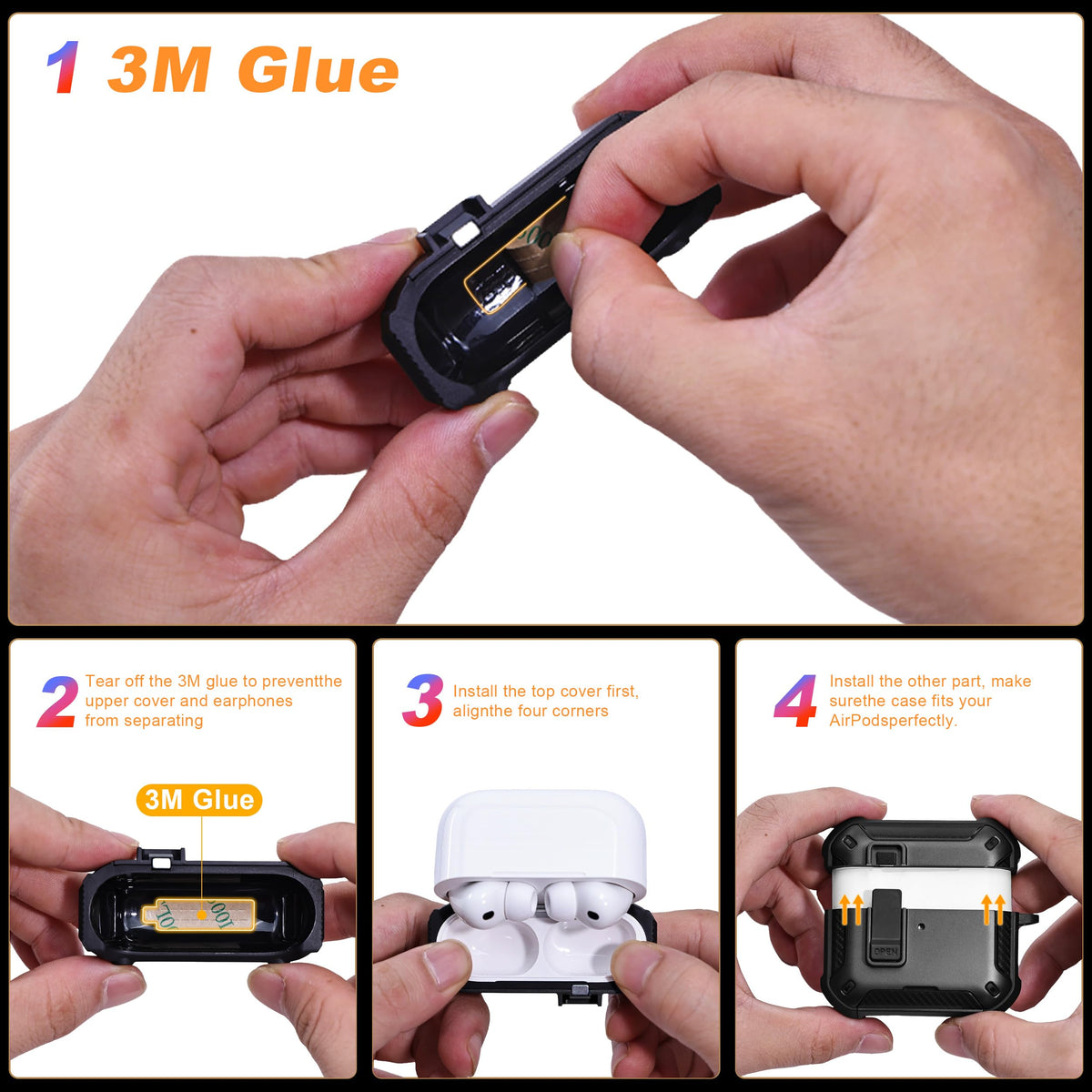 RFUNGUANGO AirPods Pro 3 case side view showing built-in phone stand