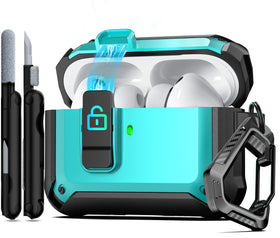 RFUNGUANGO AirPods Pro 3 Case in teal with magnetic lid for quick access.