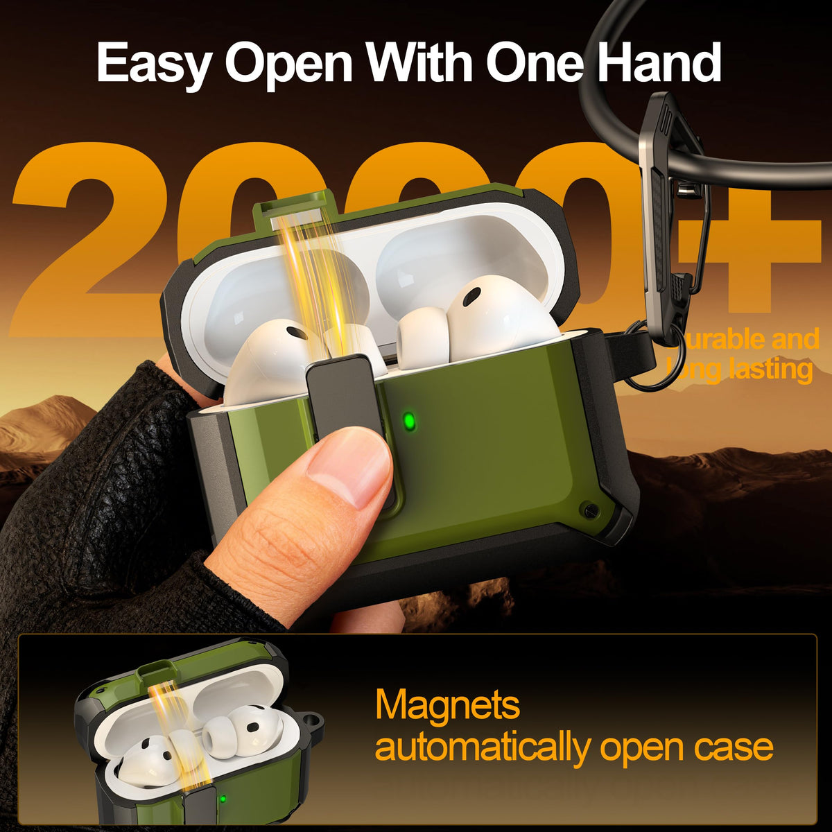 RFUNGUANGO AirPods Pro 3 case with keychain for easy carry.