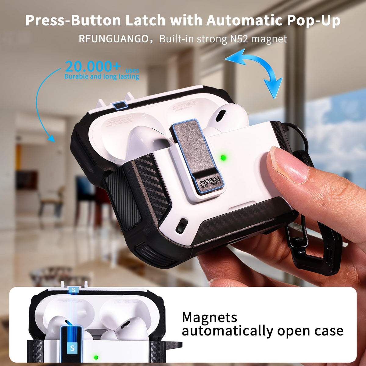 RFUNGUANGO AirPods Pro case back view with magnetic closure