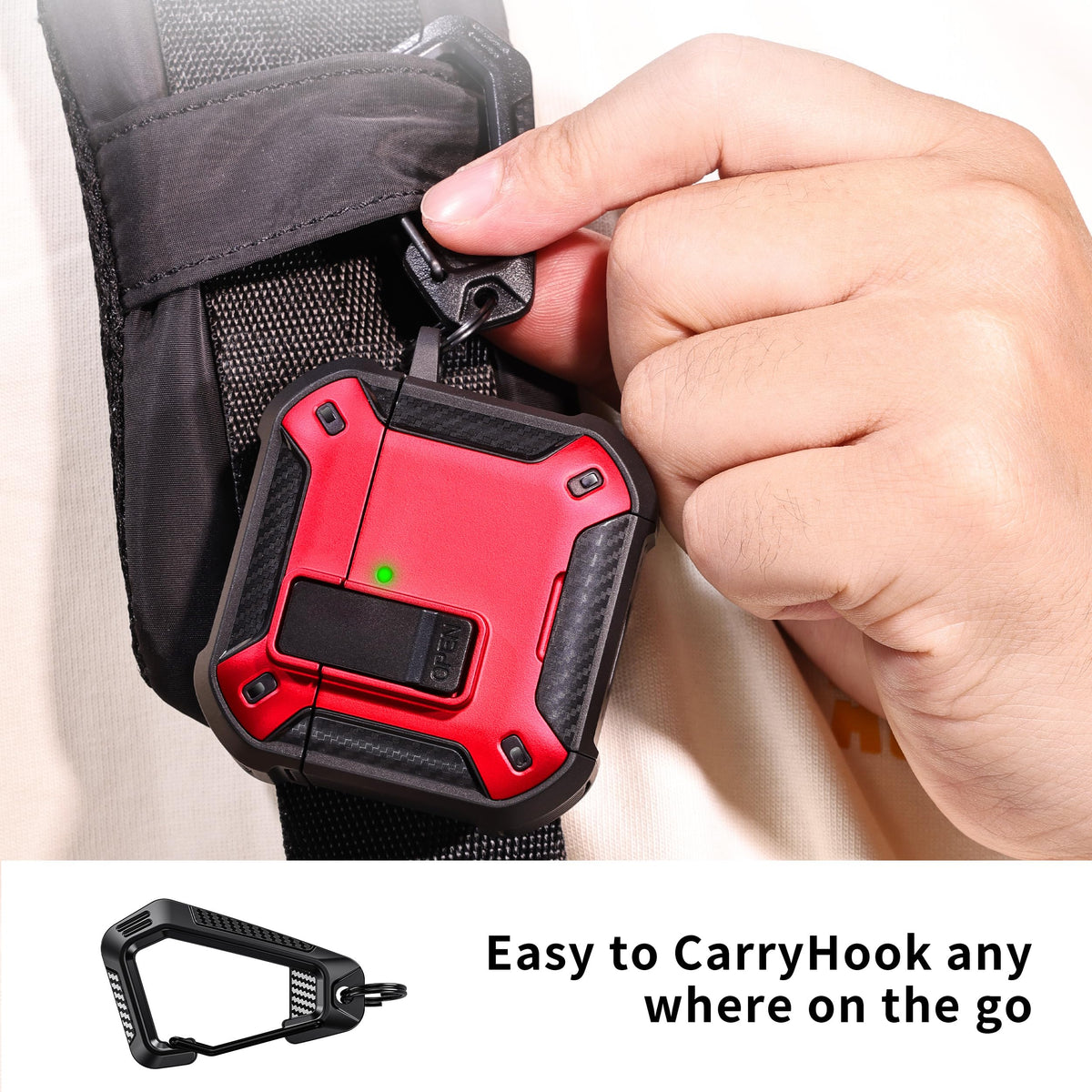 RFUNGUANGO AirPods 4 case with carabiner for easy carry.