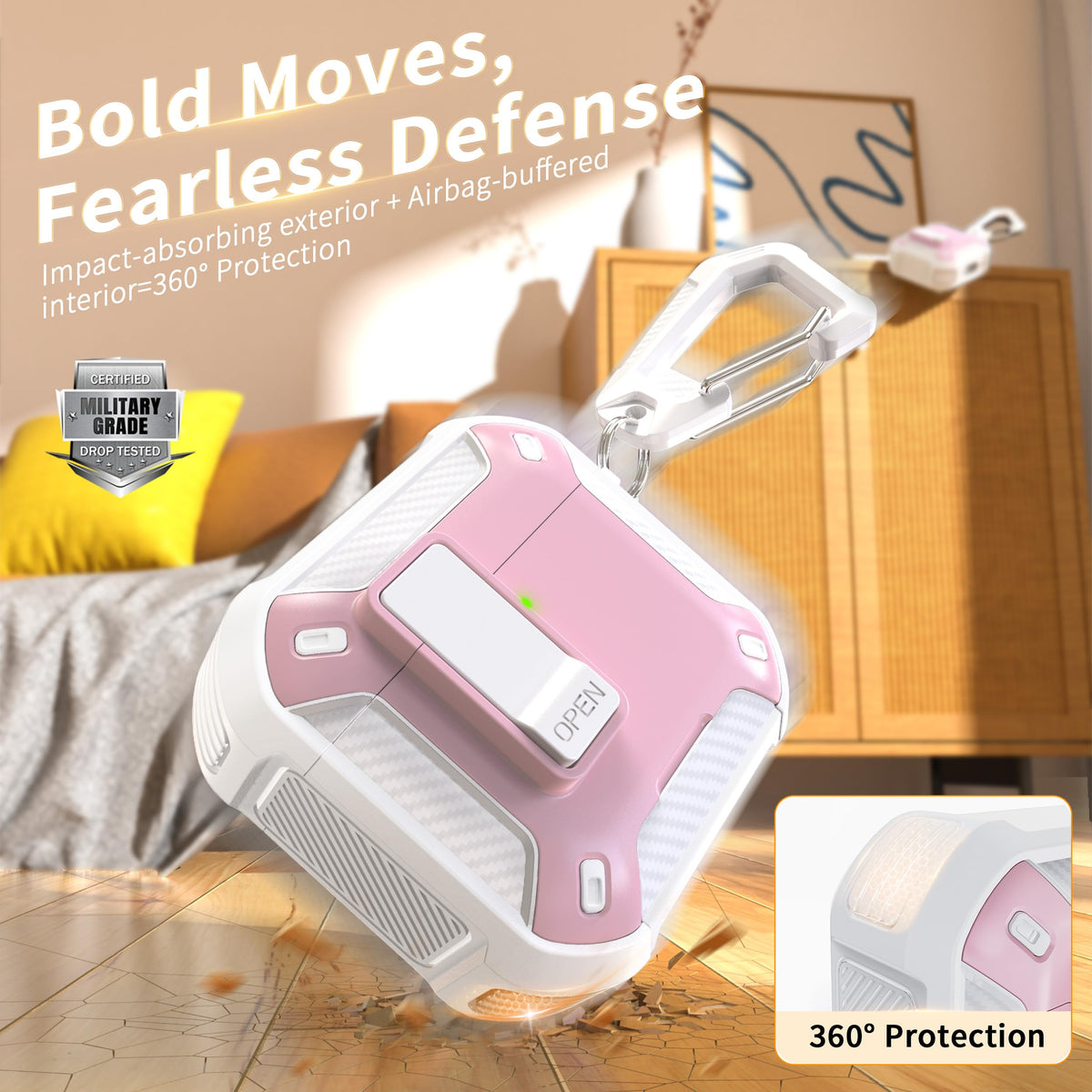 RFUNGUANGO AirPods 4 case with carabiner for easy attachment