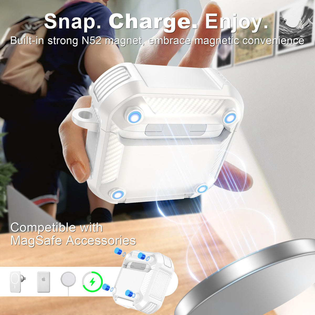 RFUNGUANGO AirPods 4 case back shows MagSafe magnets for secure charging