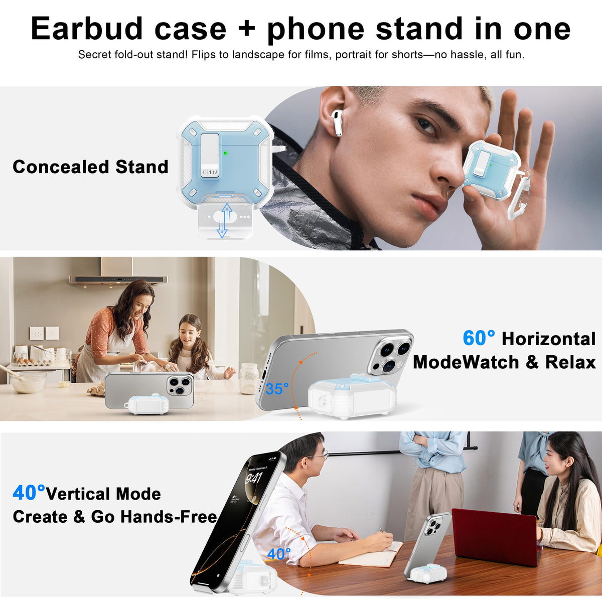 RFUNGUANGO AirPods 4 case with phone stand lets you video chat hands-free.