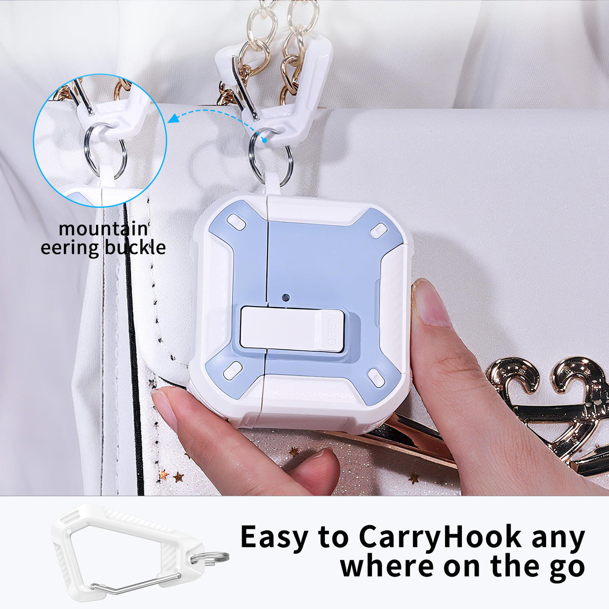 RFUNGUANGO AirPods 4 case in white and blue, stylish protective cover.