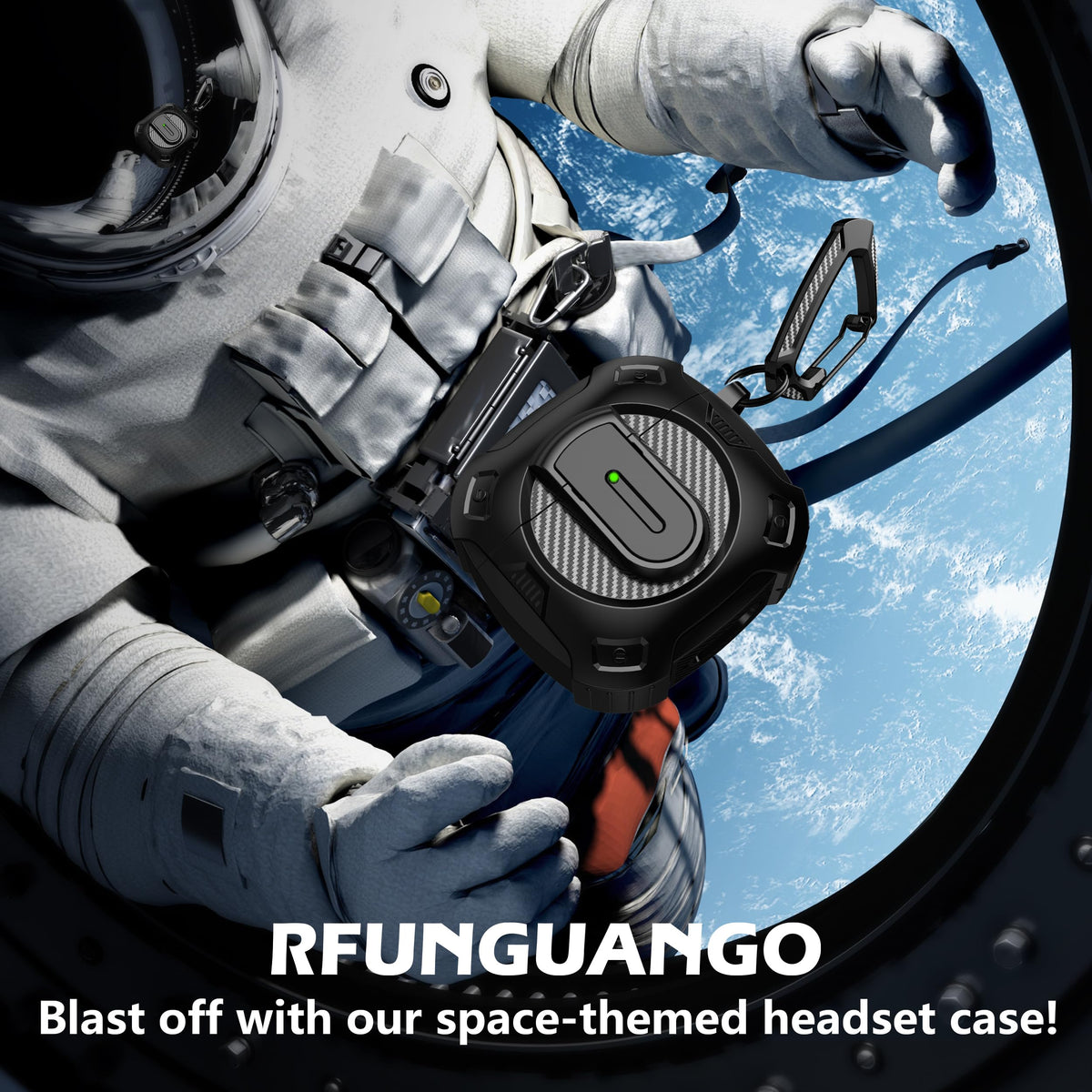 RFUNGUANGO Space Theme AirPods 4 case includes keychain and cleaning pen