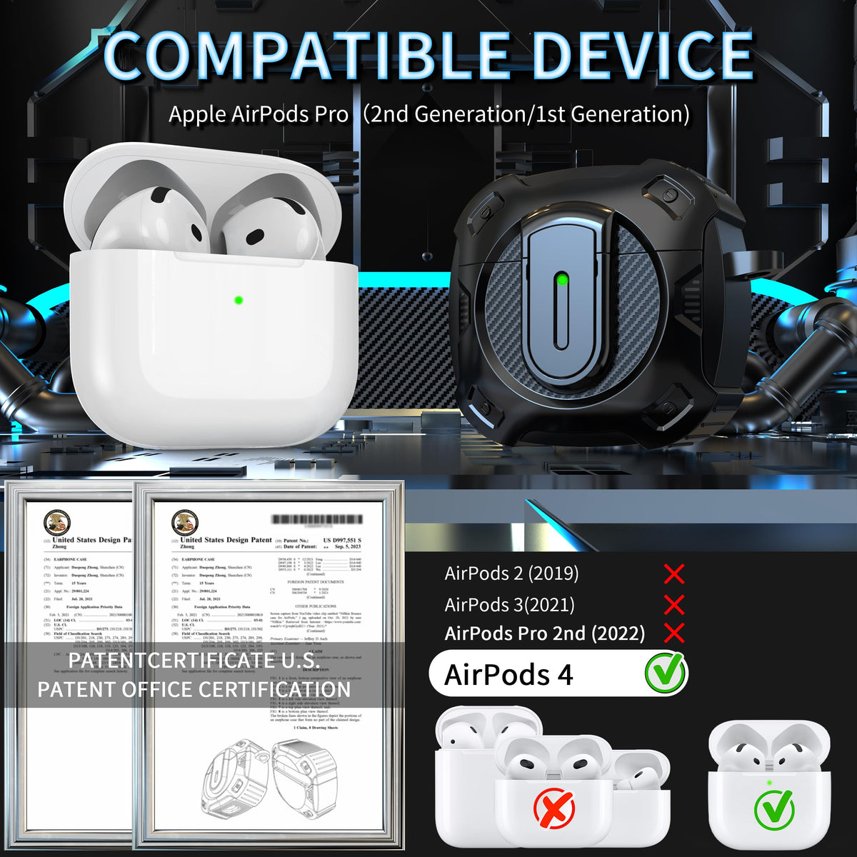 RFUNGUANGO Space Theme AirPods 4 case locking feature helps prevent drops