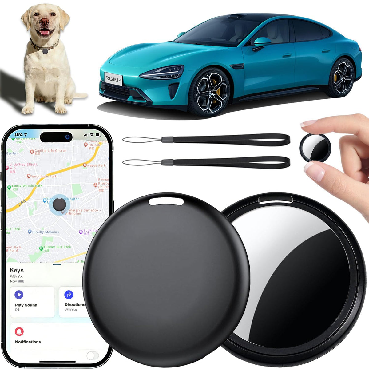 RGIMF GPS tracker for vehicles hidden in a car, compatible with Apple Find My.