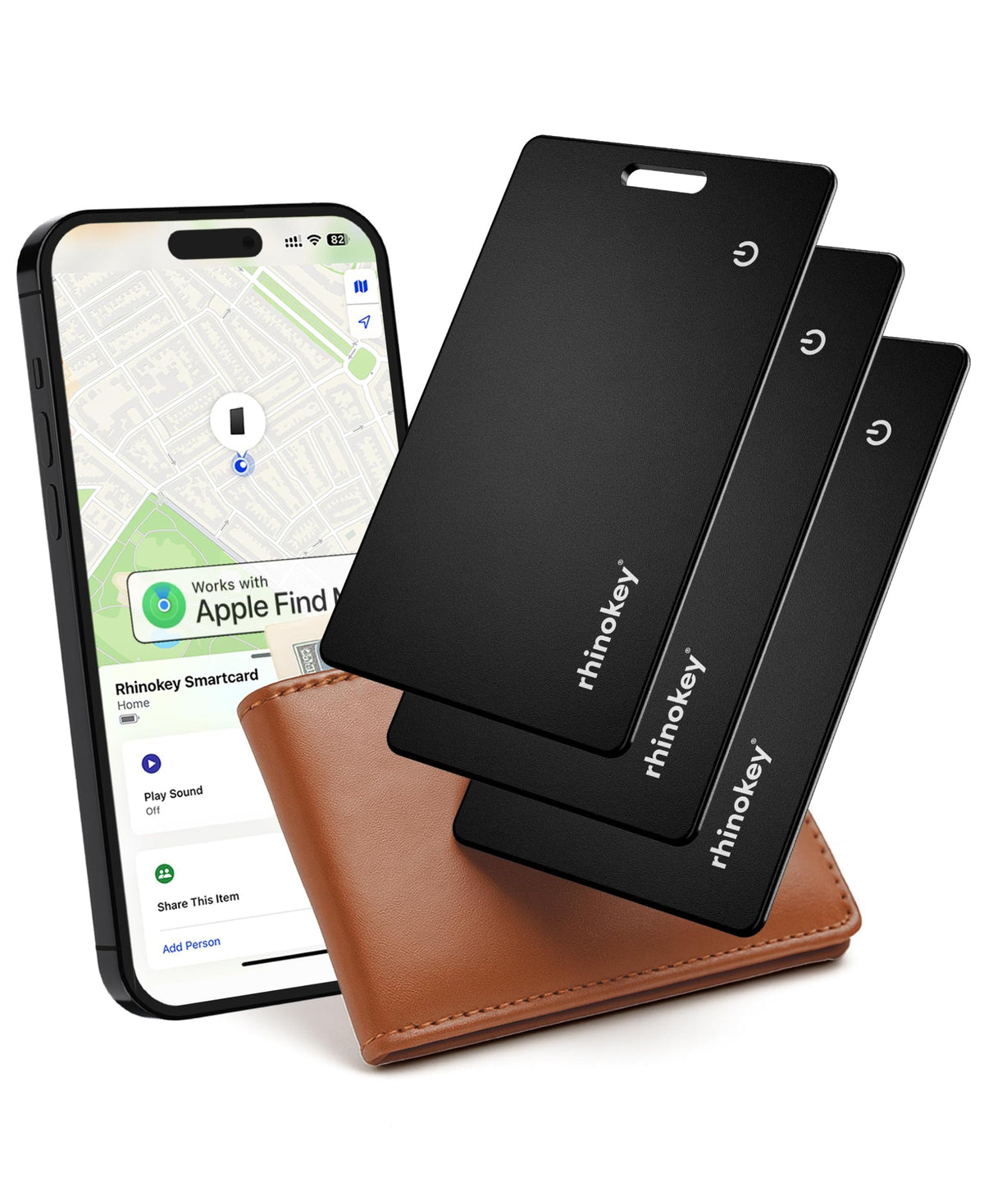 Rhinokey Apple Find My wallet tracker card enables seamless iPhone tracking.