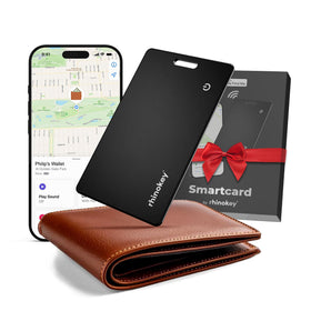 Rhinokey wallet tracker card with Apple Find My integration for fast item location.