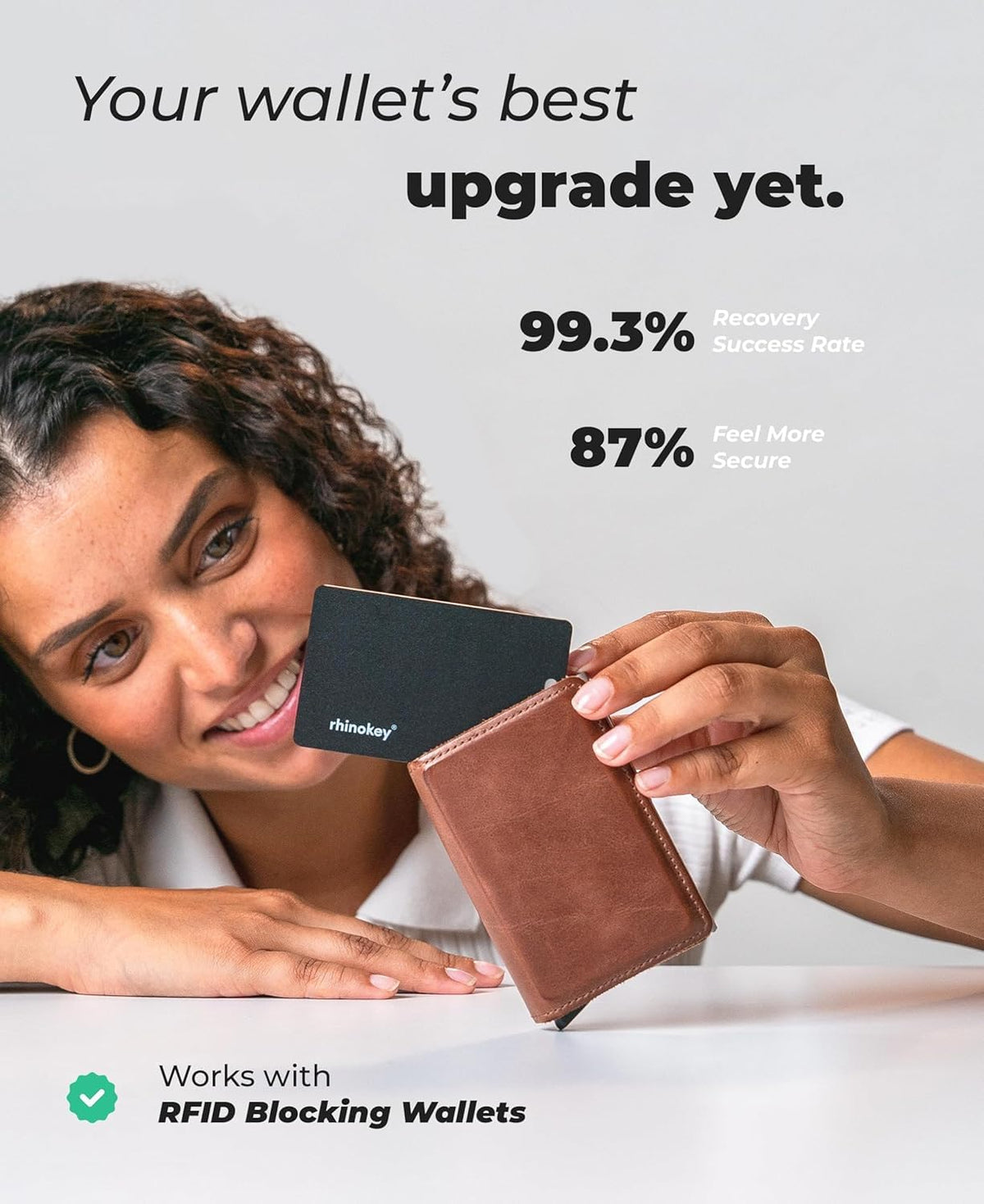 rhinokey card inside a wallet showing slim fit and convenience