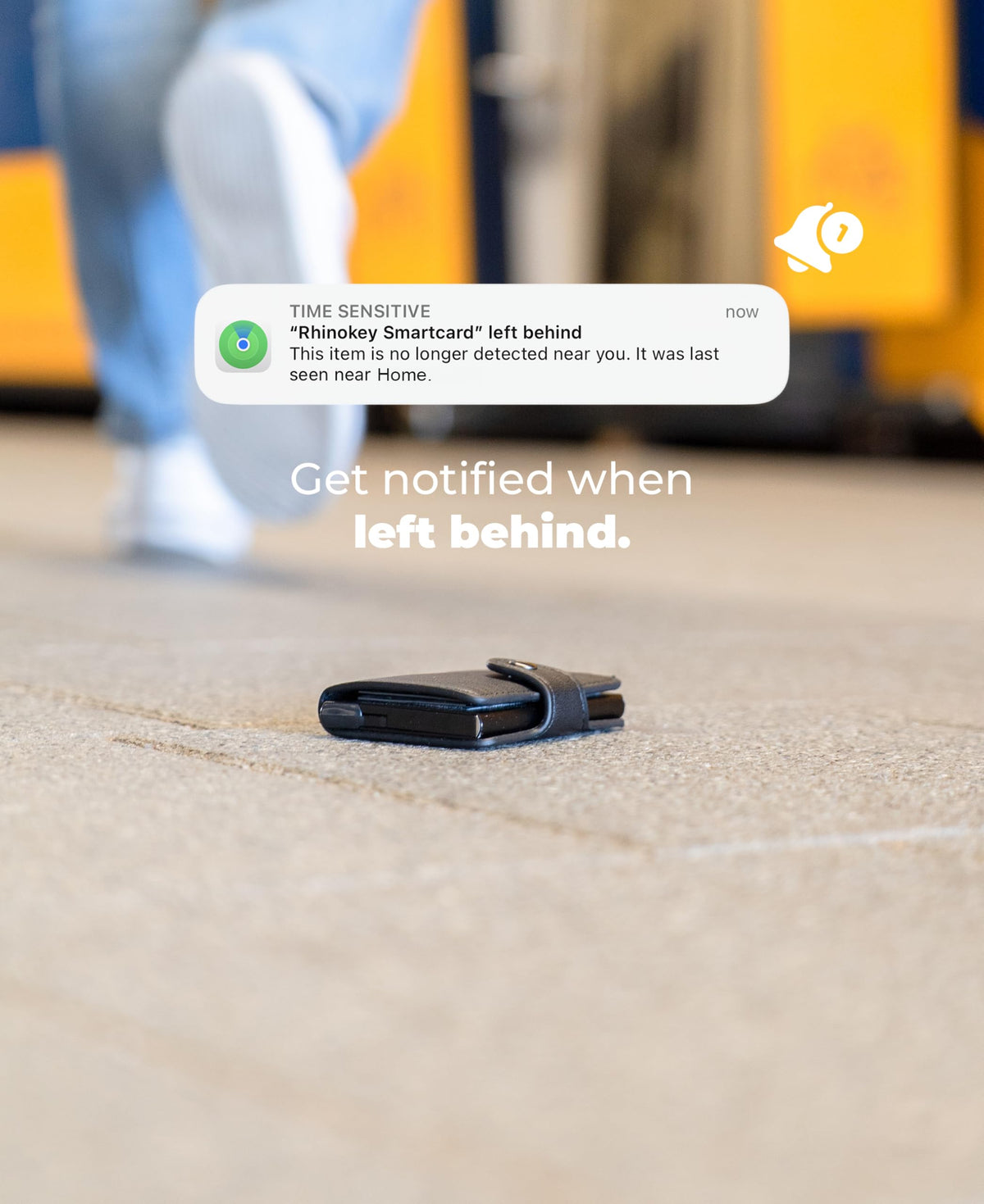 Rhinokey wireless charging compatible tracker for cable-free recharging.