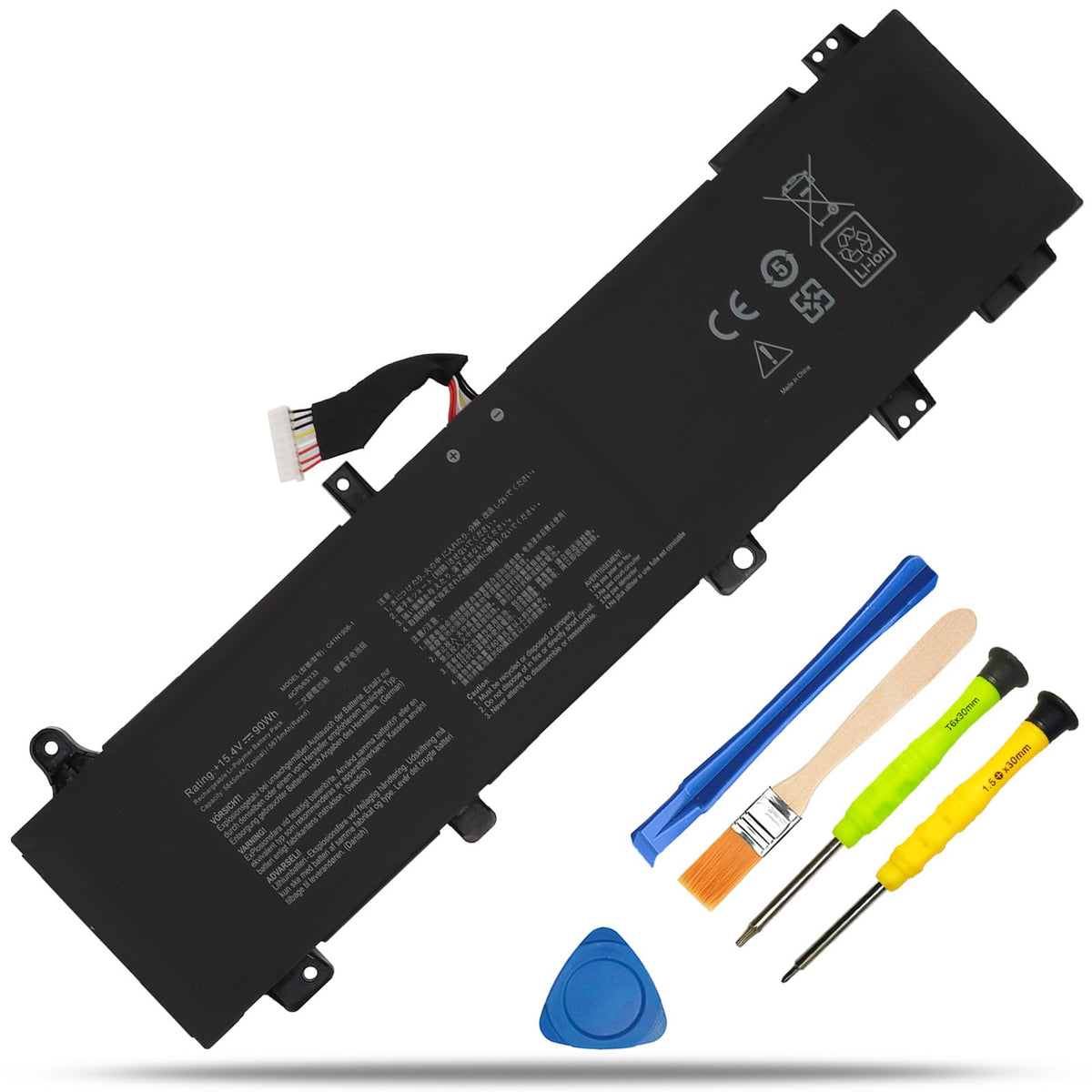 RHKRKQN battery front view showing clean pack and immediate runtime benefit