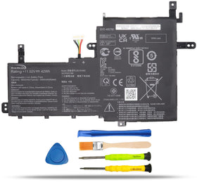 RHKRKQN battery front view showing black casing and model label, reliable replacement
