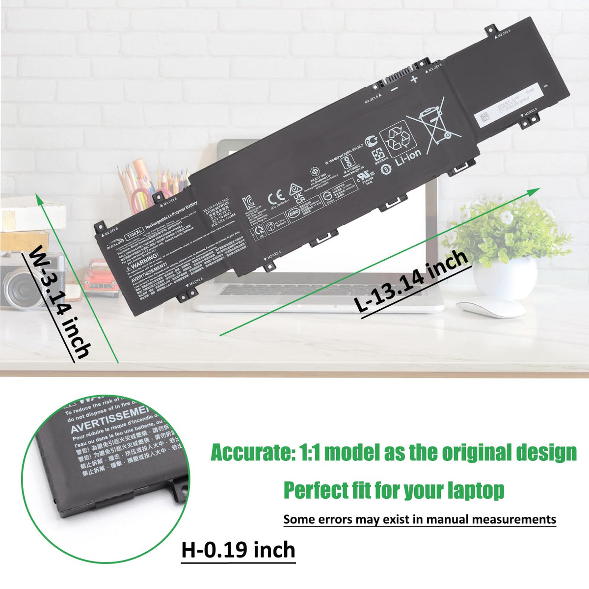 RHKRKQN TI04XL next to ruler showing compact size for easy swap