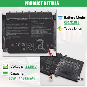 RHKRKQN battery label closeup showing model C31N1815 and accurate specs