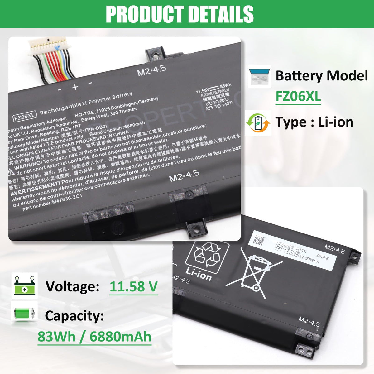 RHKRKQN battery label close-up showing model numbers for easy verification