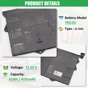 YM15G battery label info showing model and safety details