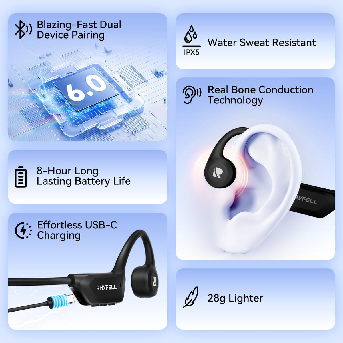 Rhyfell open-ear headphones compact carrying case for travel