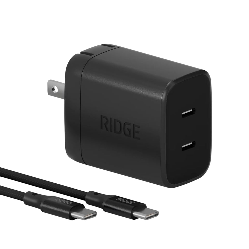 The Ridge charger front view showing matte black finish and compact profile, reliable power