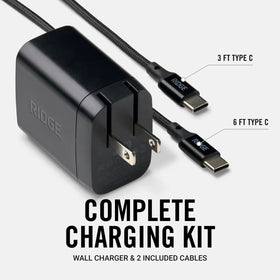 Ridge charger powering a laptop and phone on a desk, efficient simultaneous charging
