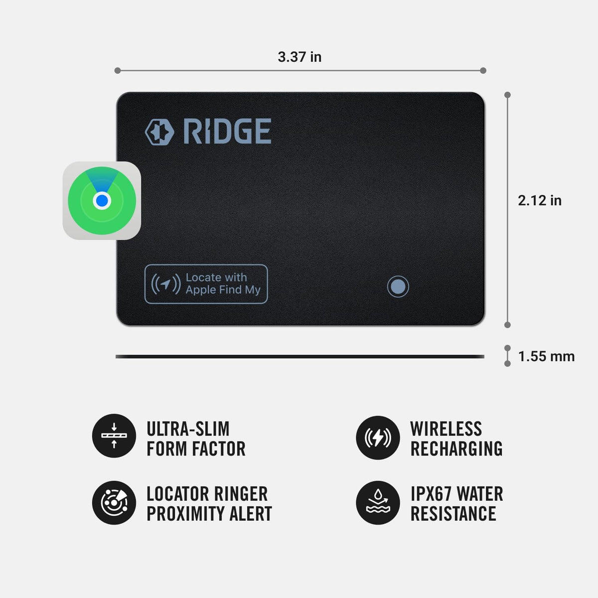 The Ridge Tracker Card tucked inside a Ridge wallet slot illustrating discreet protection and reachability
