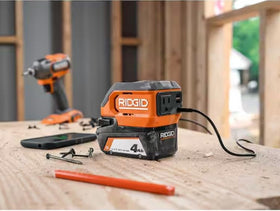 RIDGID inverter powering a laptop on site for reliable work continuity