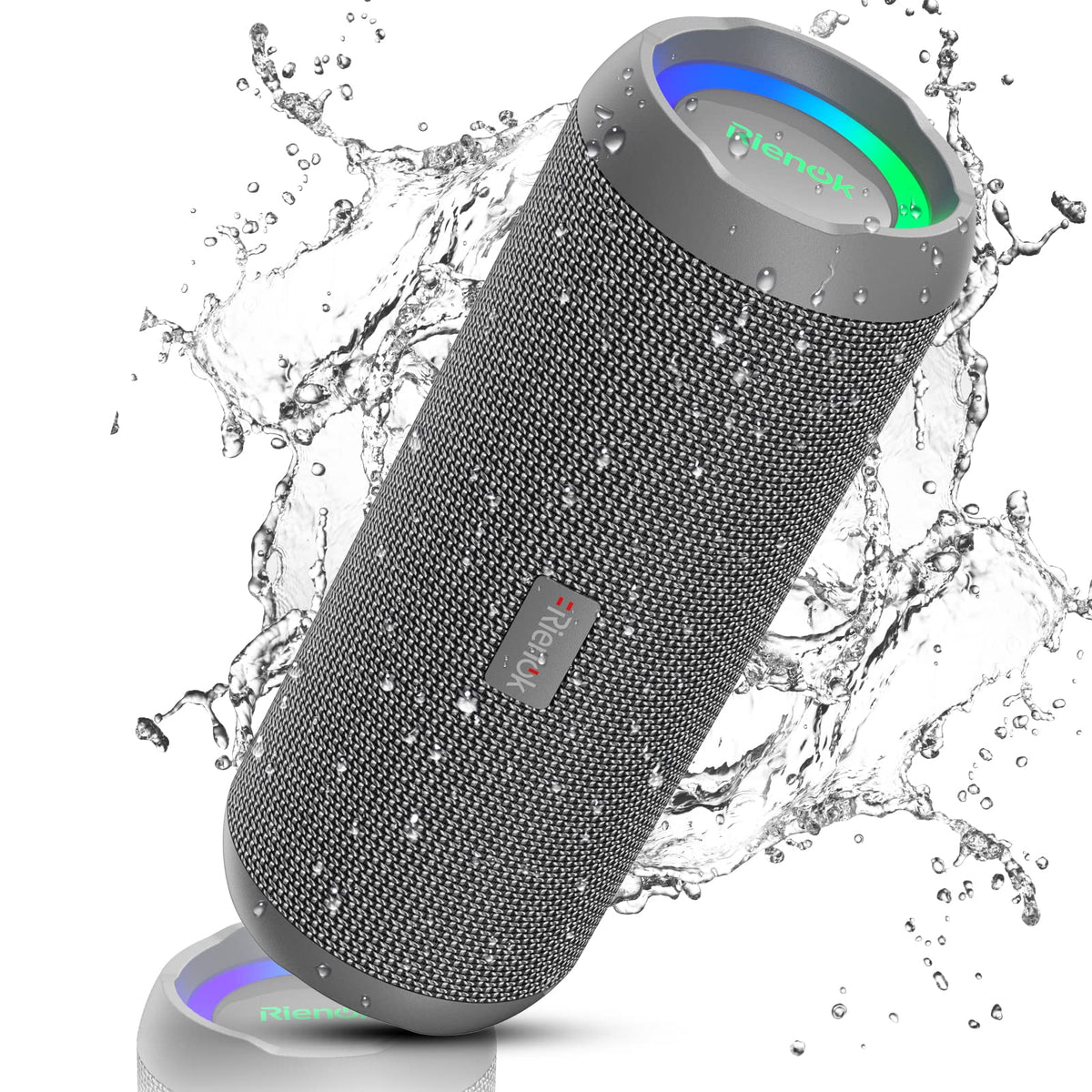 RIENOK front view showing speaker grille and logo, clear portable sound
