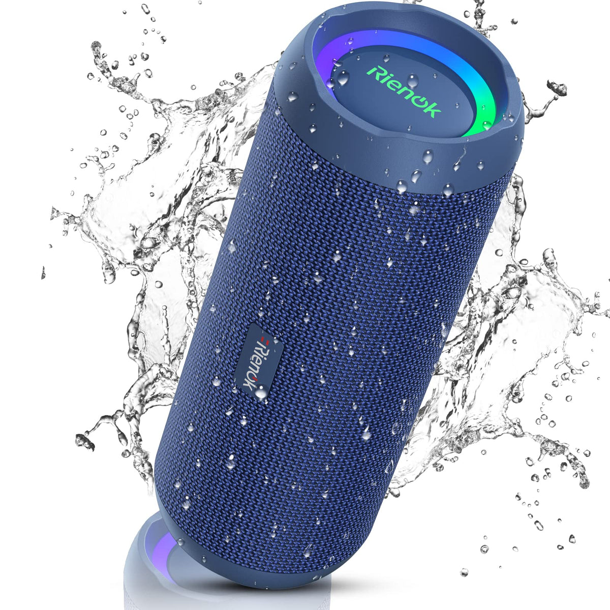 RIENOK front view showing speaker and controls, highlighting portable power