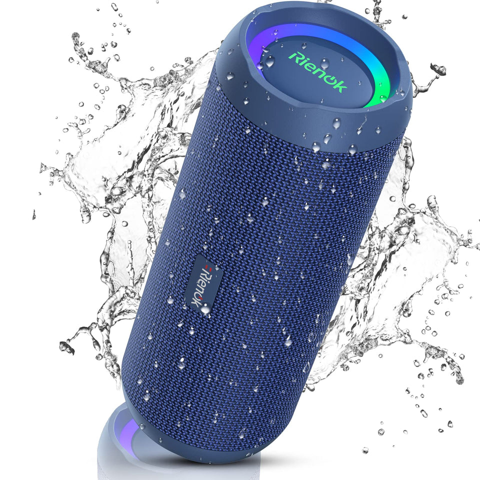 RIENOK front view showing speaker and controls, highlighting portable power