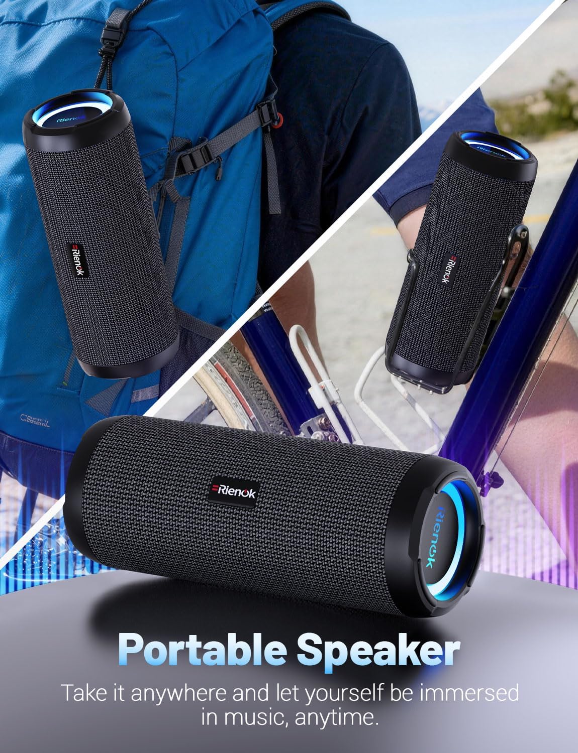 RIENOK poolside setup illustrating outdoor durability and sound benefit