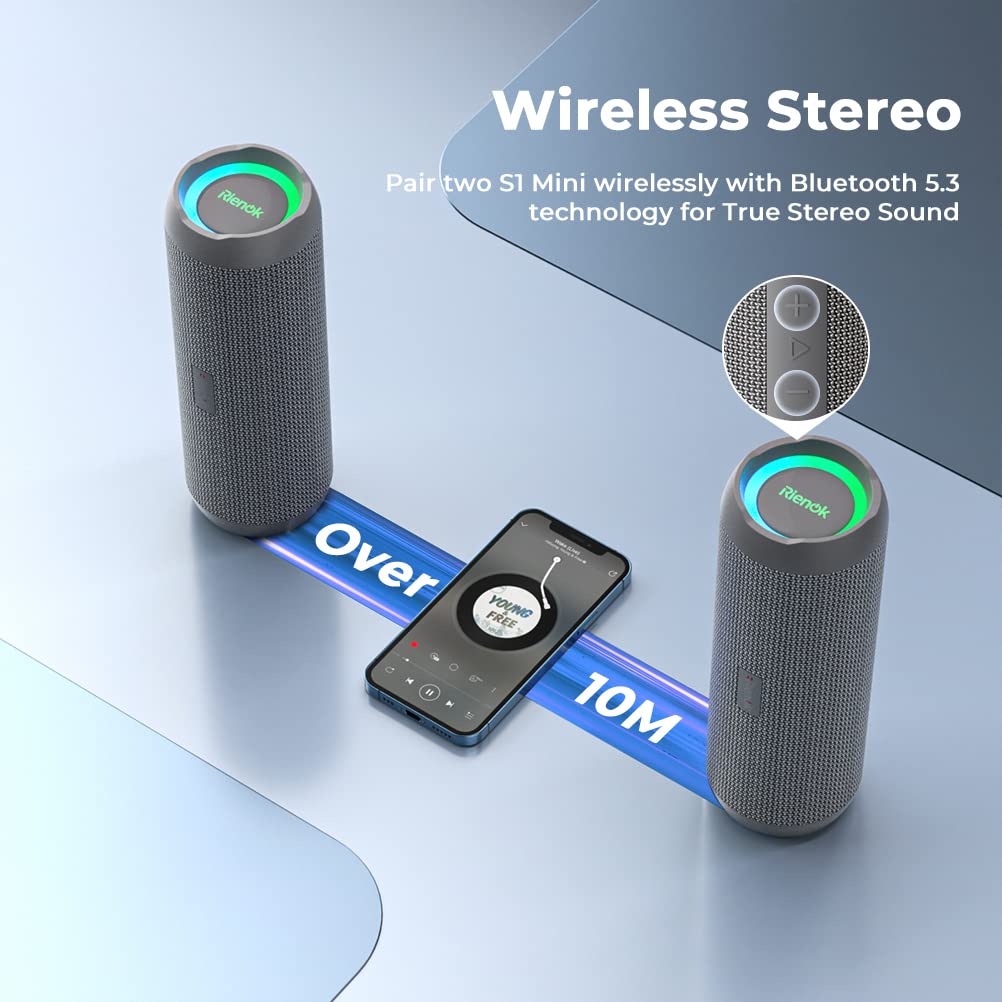 RIENOK speaker poolside with splashes, waterproof audio for outdoor use