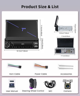 Rimoody 1 DIN car stereo with Bluetooth and camera input for versatile upgrades.