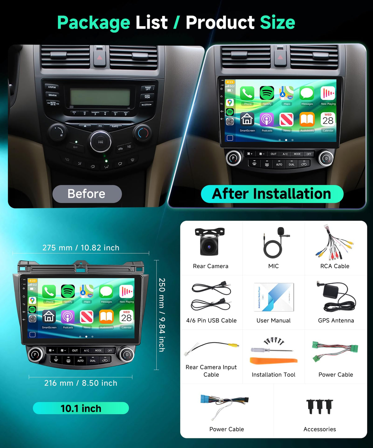Rimoody 10.1-inch touchscreen with DSP for enhanced media control.