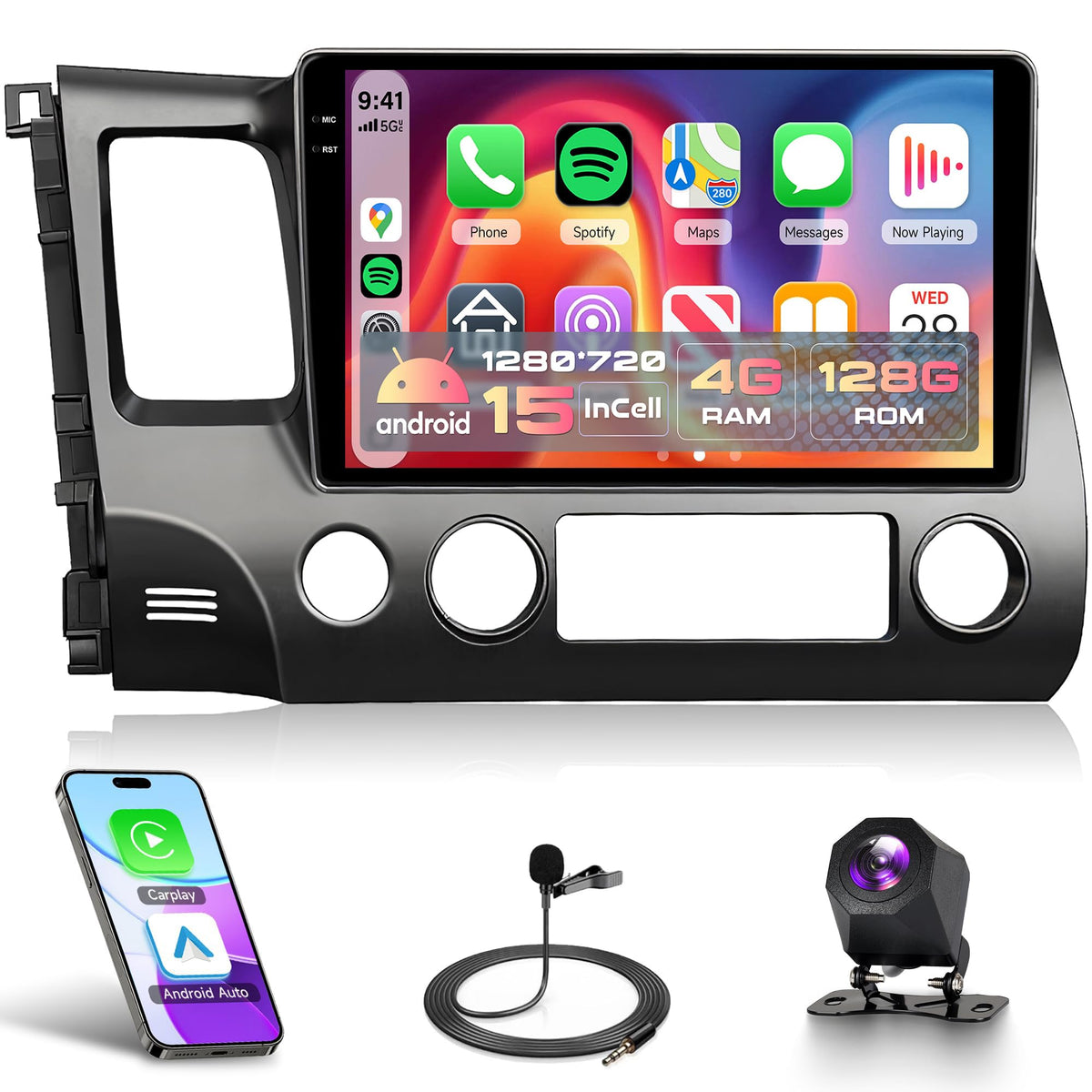Rimoody 4G Android car stereo for Honda Civic, easy plug-and-play installation.
