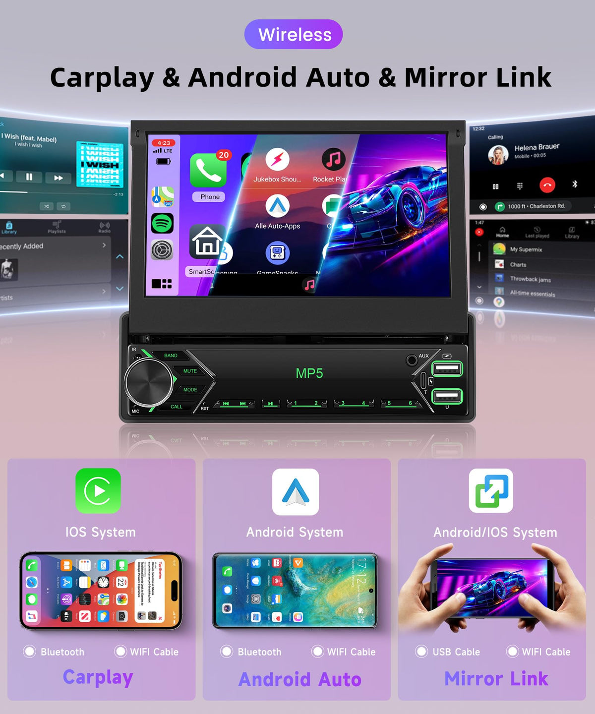 Rimoody flip-out 7-inch touchscreen enhances in-car entertainment and navigation.