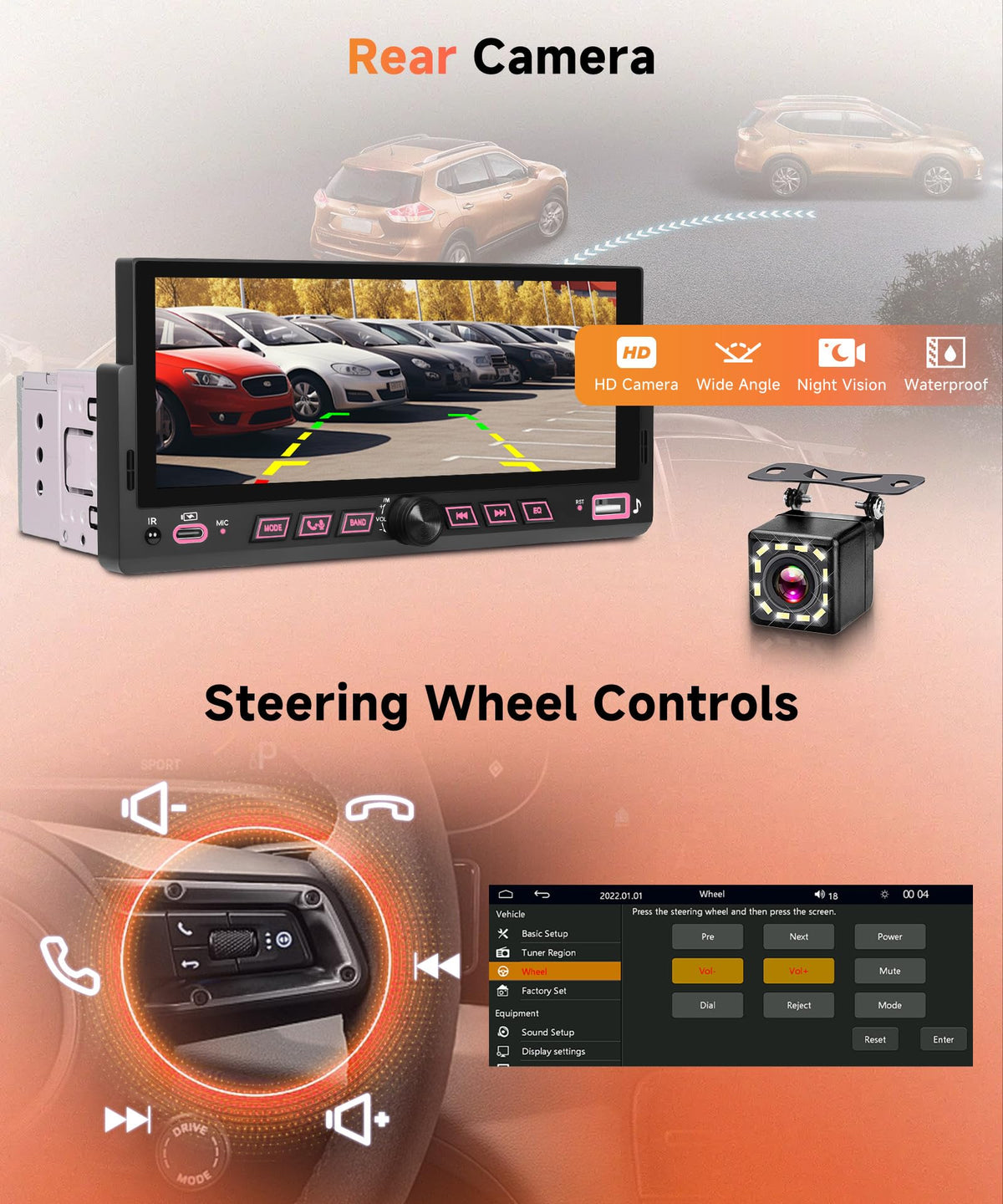 Rimoody backup camera input displayed on screen for safer reversing.