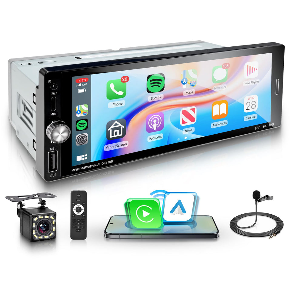 Rimoody front panel 6.9-inch touchscreen showing app icons and quick access