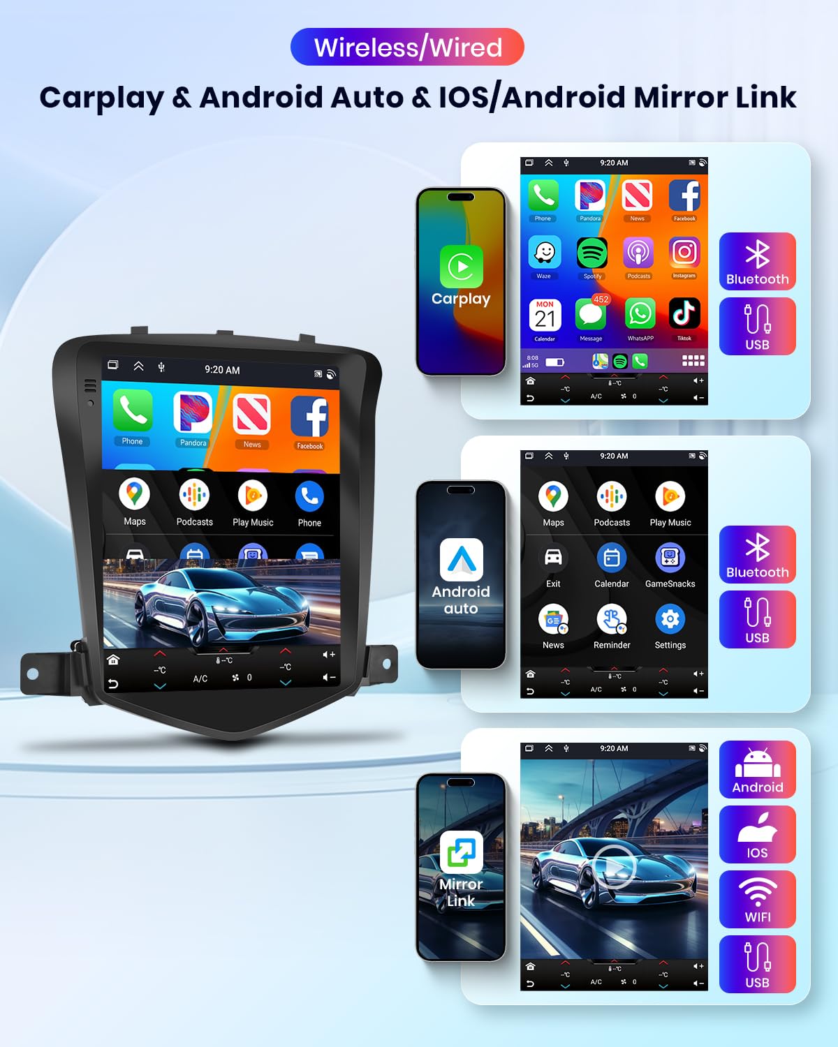 Rimoody wireless CarPlay and Android Auto for seamless phone integration.