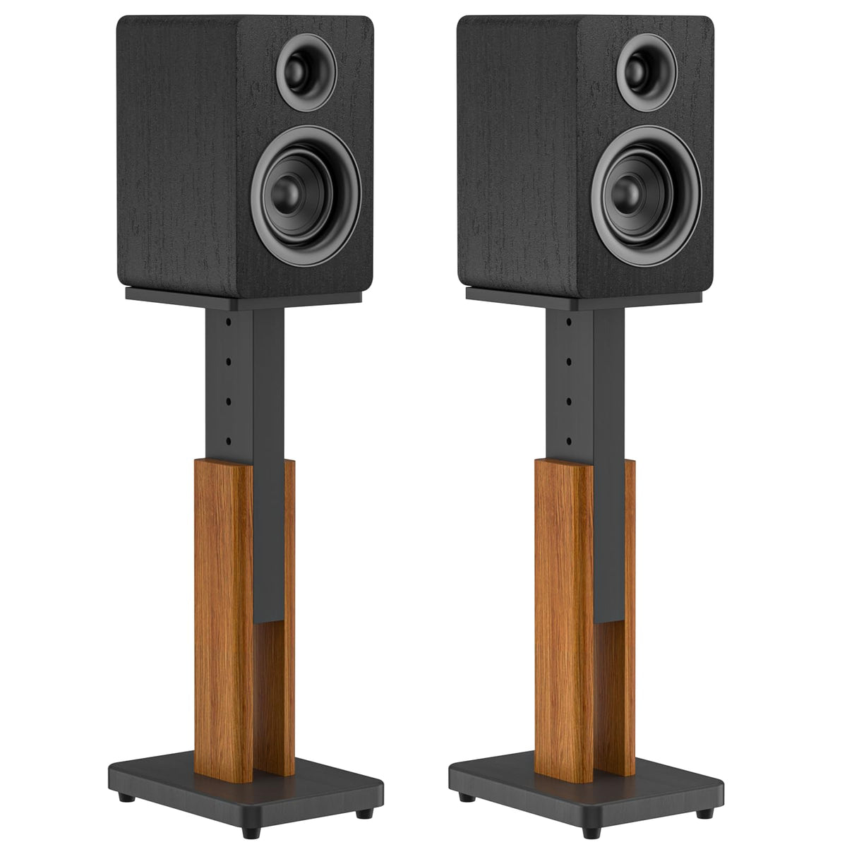 Rimous height-adjustable speaker stands top view, sturdy construction.