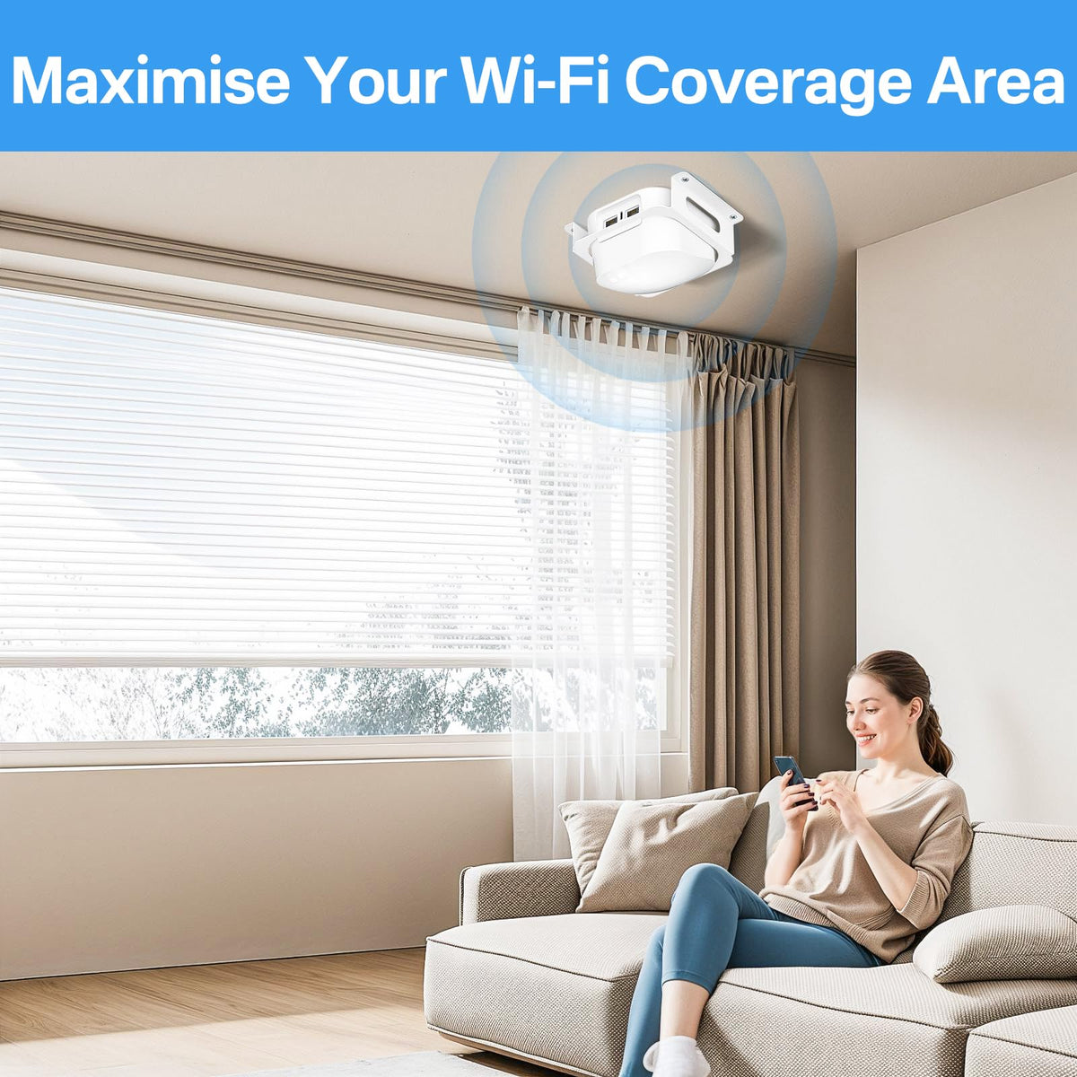 Rimous lifestyle photo of modern home ceiling mount optimizing signal
