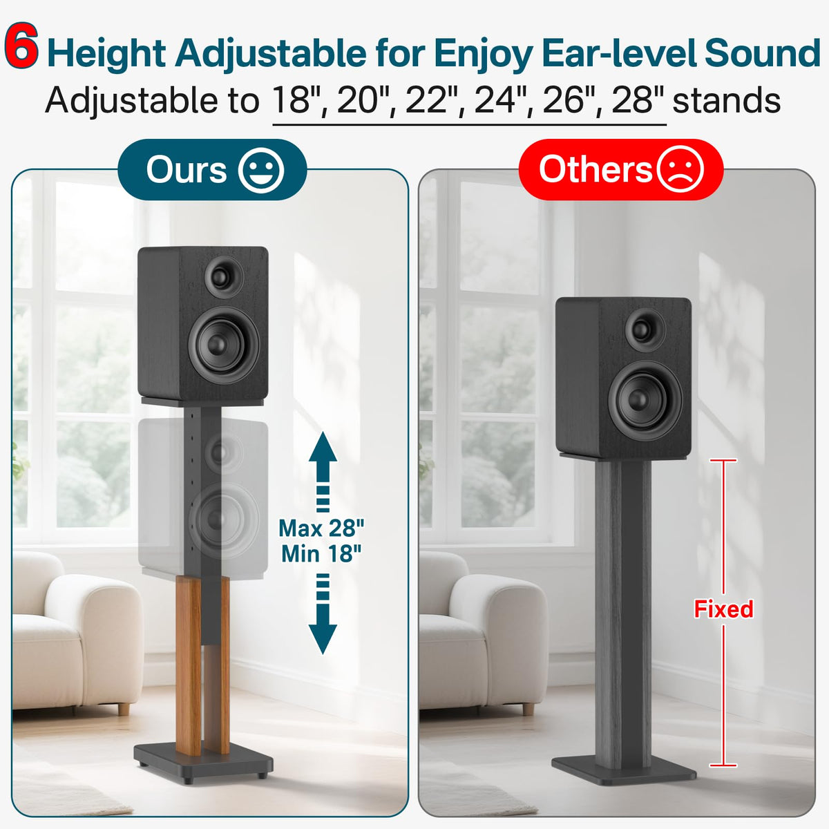Rimous stands demonstrate 50 lbs capacity with a large bookshelf speaker.