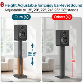Rimous stands demonstrate 50 lbs capacity with a large bookshelf speaker.