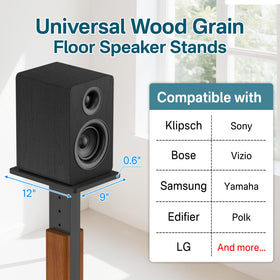 Rimous wood-grain floor stands side angle for a modern home theater.