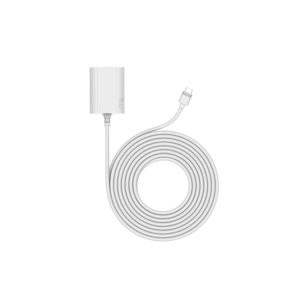 Ring adapter plugged into Outdoor Cam Plus demonstrating continuous power to camera